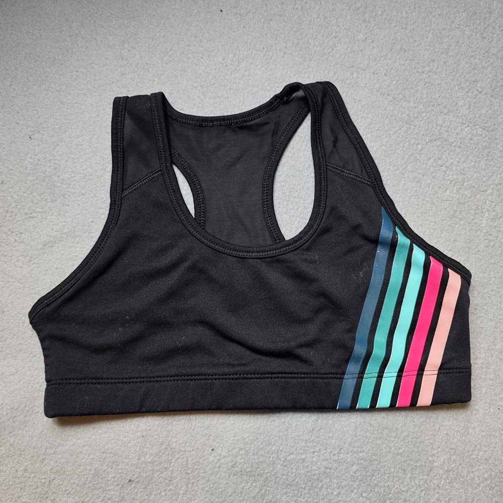 Old‎ Navy Active Sports Bra Tank Girls XL 14 Black Go-Dry Striped Racerback